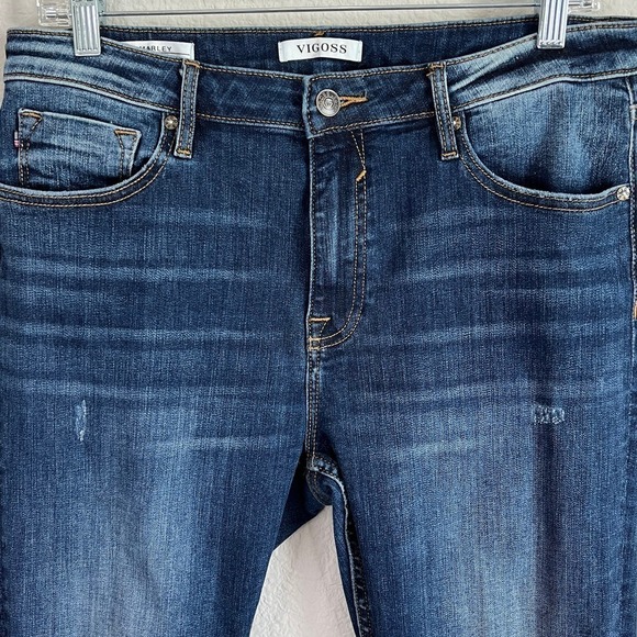 Vigoss Marley Jeans Women's 32 Skinny Leg Mid Rise Distressed Dark Wash Stretch - Picture 2 of 7